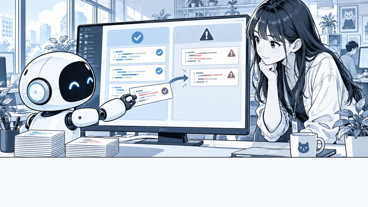 朝、レビューゲートが差分を評価キューに流す